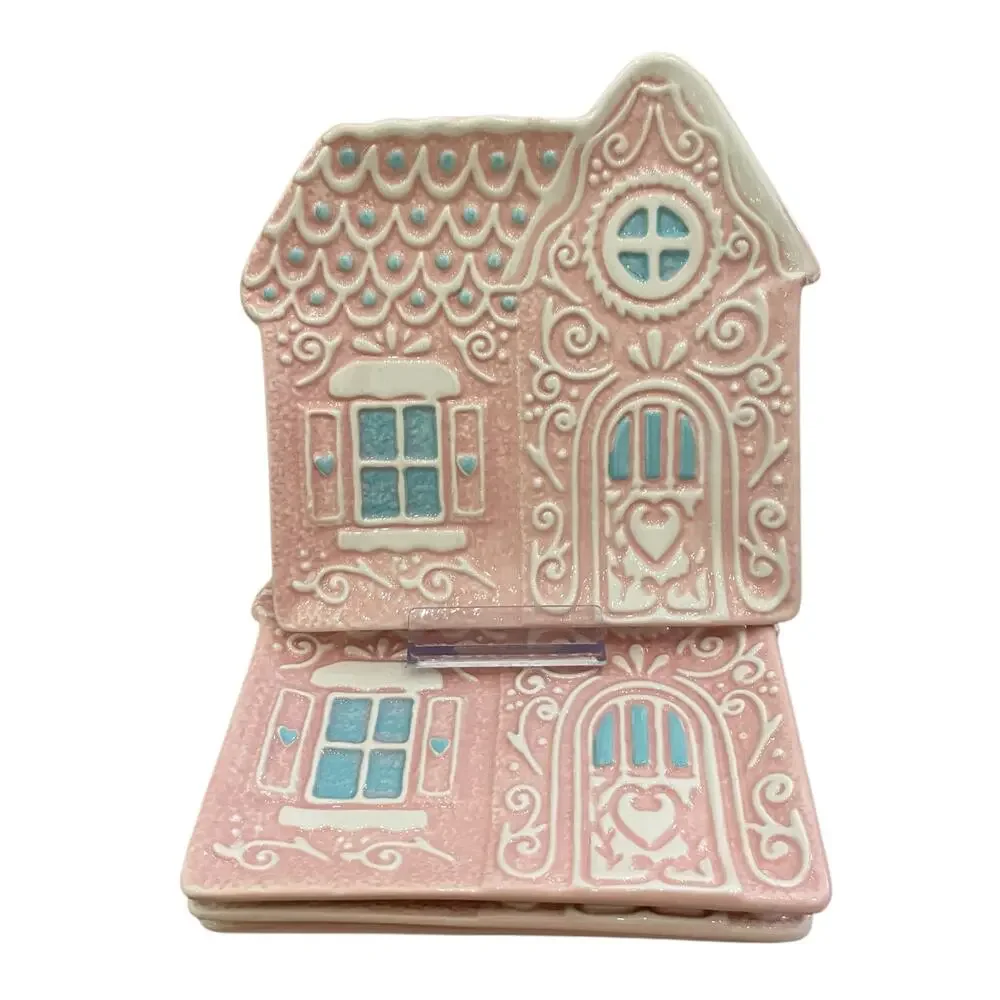 Godinger Pastel Pink Gingerbread House 6in Ceramic Appetizer Plates New